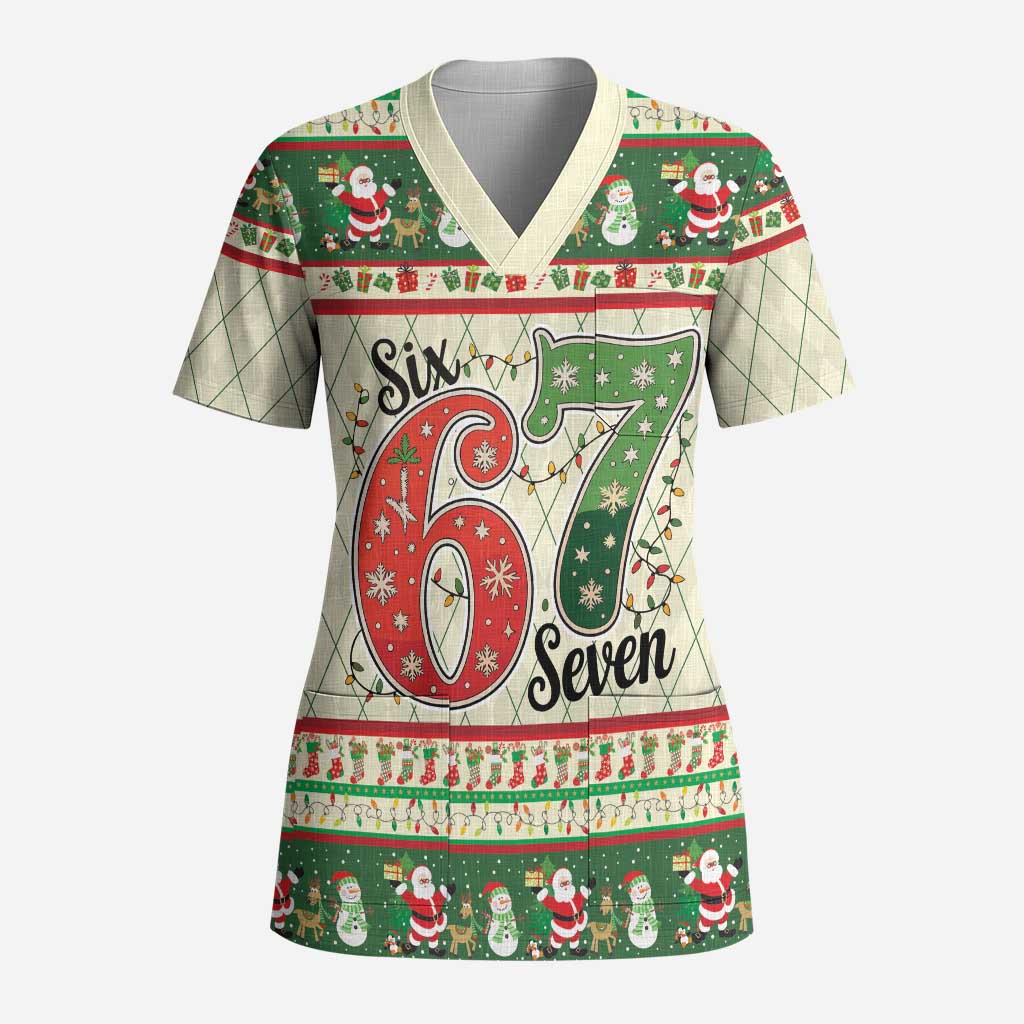 Funny Six Seven 67 Christmas Scrub Top Christmas Santa Patterns - Wonder Print Shop