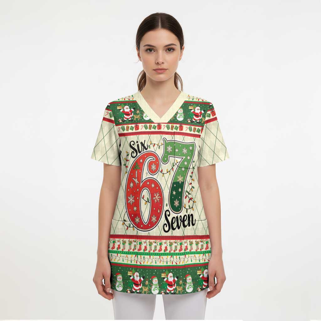 Funny Six Seven 67 Christmas Scrub Top Christmas Santa Patterns - Wonder Print Shop