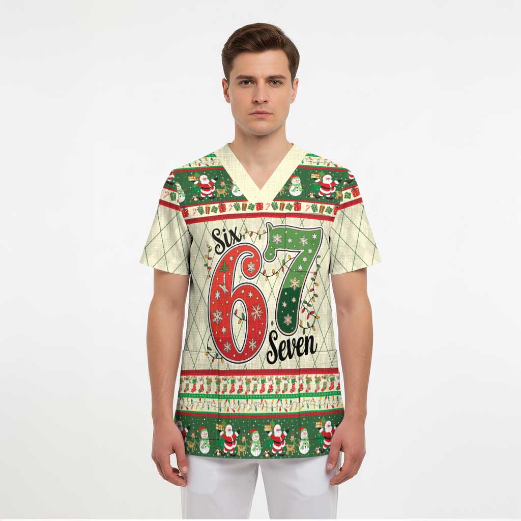 Funny Six Seven 67 Christmas Scrub Top Christmas Santa Patterns - Wonder Print Shop