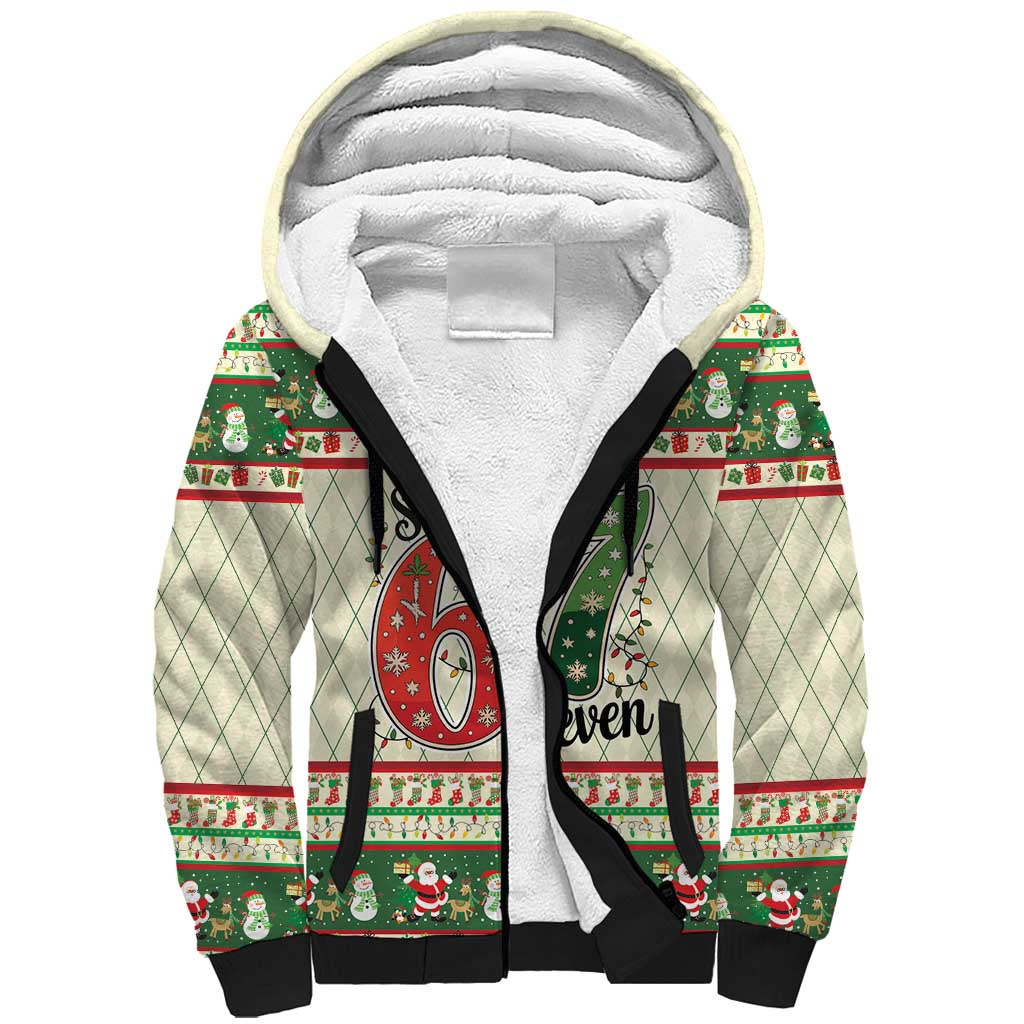 Funny Six Seven 67 Christmas Sherpa Hoodie Christmas Santa Patterns - Wonder Print Shop
