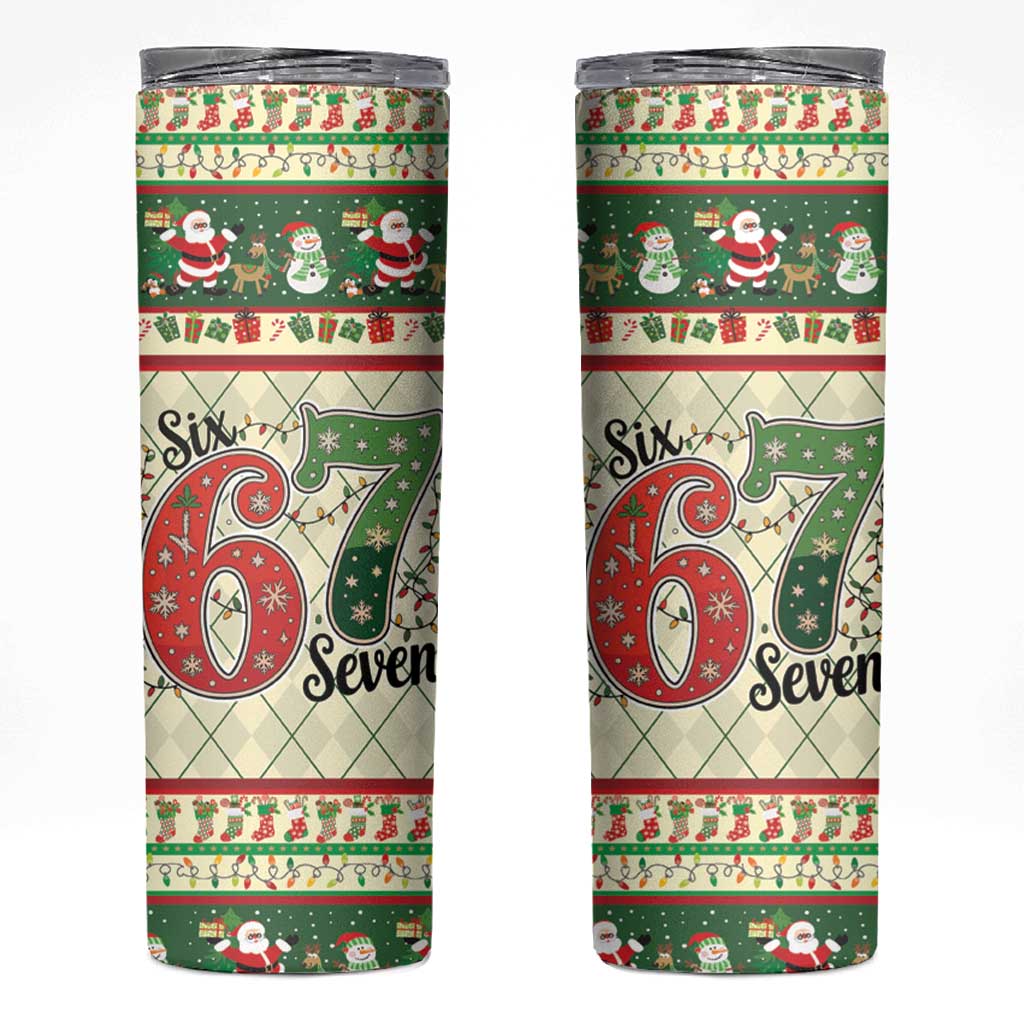 Funny Six Seven 67 Christmas Skinny Tumbler Christmas Santa Patterns - Wonder Print Shop