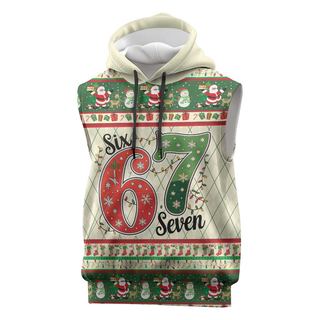 Funny Six Seven 67 Christmas Sleeveless Hoodie Christmas Santa Patterns - Wonder Print Shop