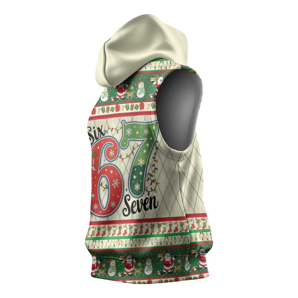 Funny Six Seven 67 Christmas Sleeveless Hoodie Christmas Santa Patterns - Wonder Print Shop