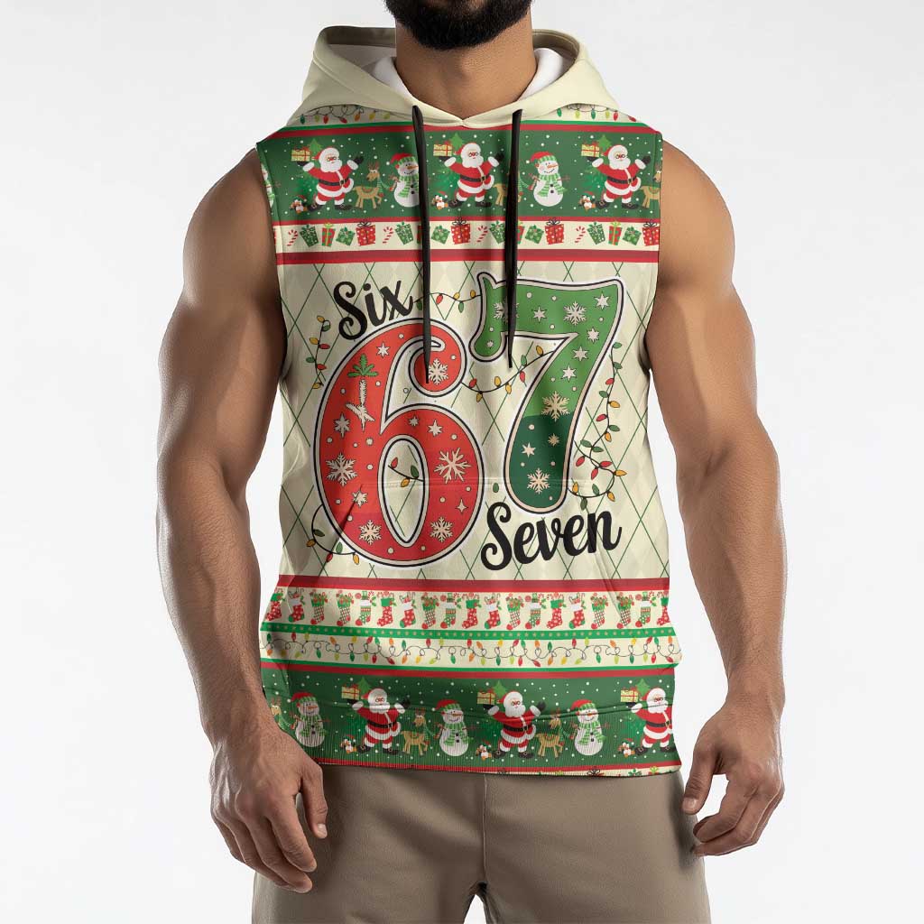 Funny Six Seven 67 Christmas Sleeveless Hoodie Christmas Santa Patterns - Wonder Print Shop