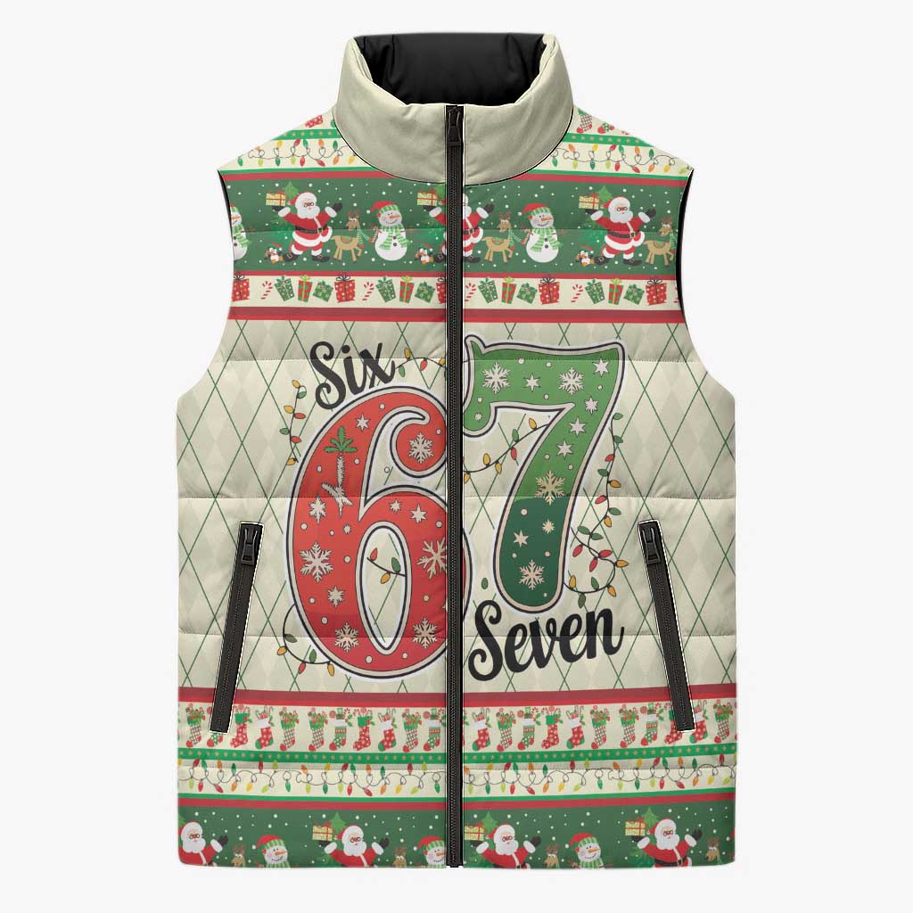 Funny Six Seven 67 Christmas Sleeveless Puffer Jacket Christmas Santa Patterns - Wonder Print Shop