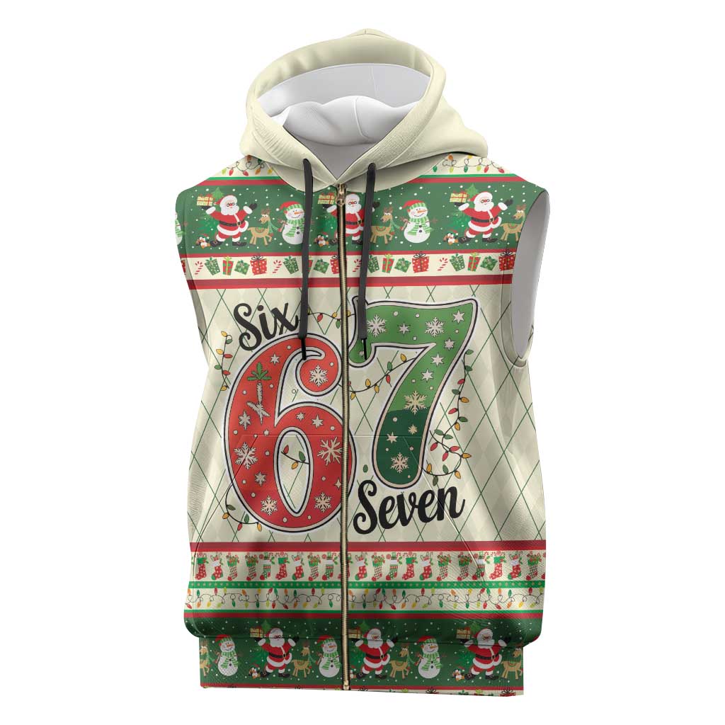 Funny Six Seven 67 Christmas Sleeveless Zip Hoodie Christmas Santa Patterns - Wonder Print Shop
