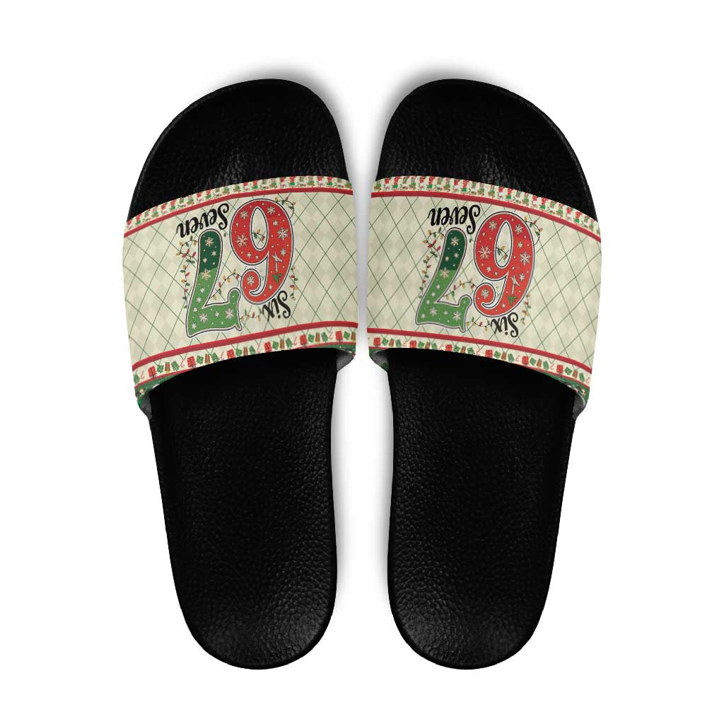 Funny Six Seven 67 Christmas Slide Sandals Christmas Santa Patterns - Wonder Print Shop