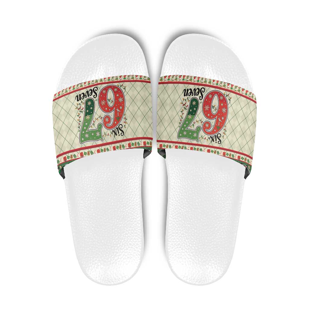 Funny Six Seven 67 Christmas Slide Sandals Christmas Santa Patterns - Wonder Print Shop