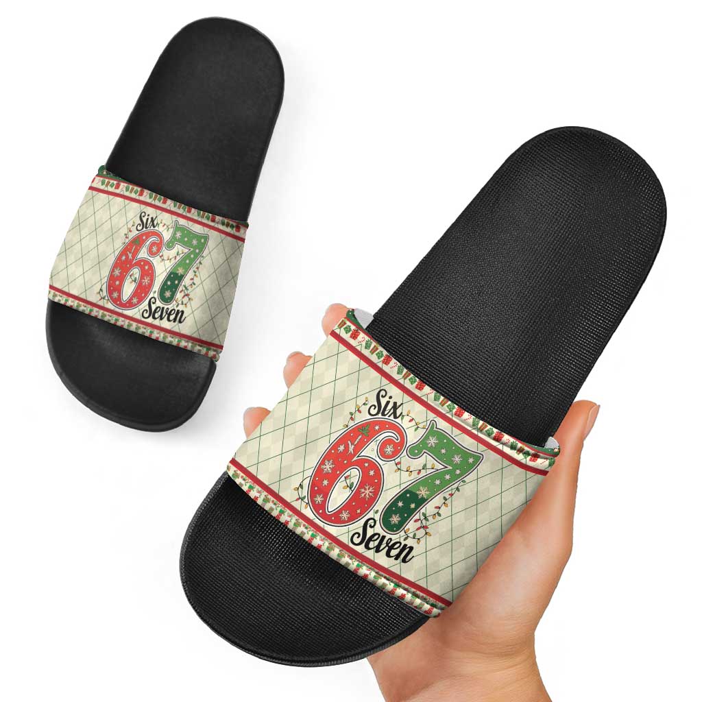 Funny Six Seven 67 Christmas Slide Sandals Christmas Santa Patterns - Wonder Print Shop