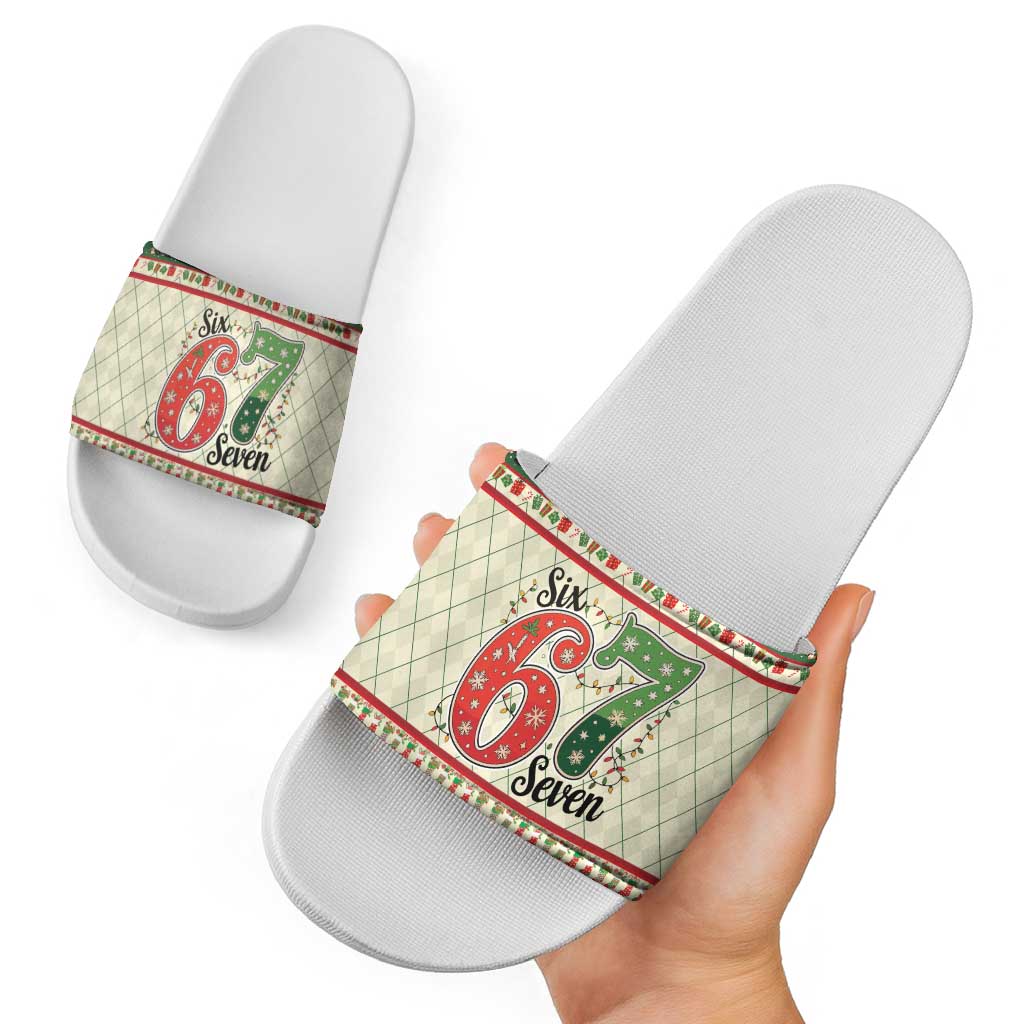 Funny Six Seven 67 Christmas Slide Sandals Christmas Santa Patterns - Wonder Print Shop