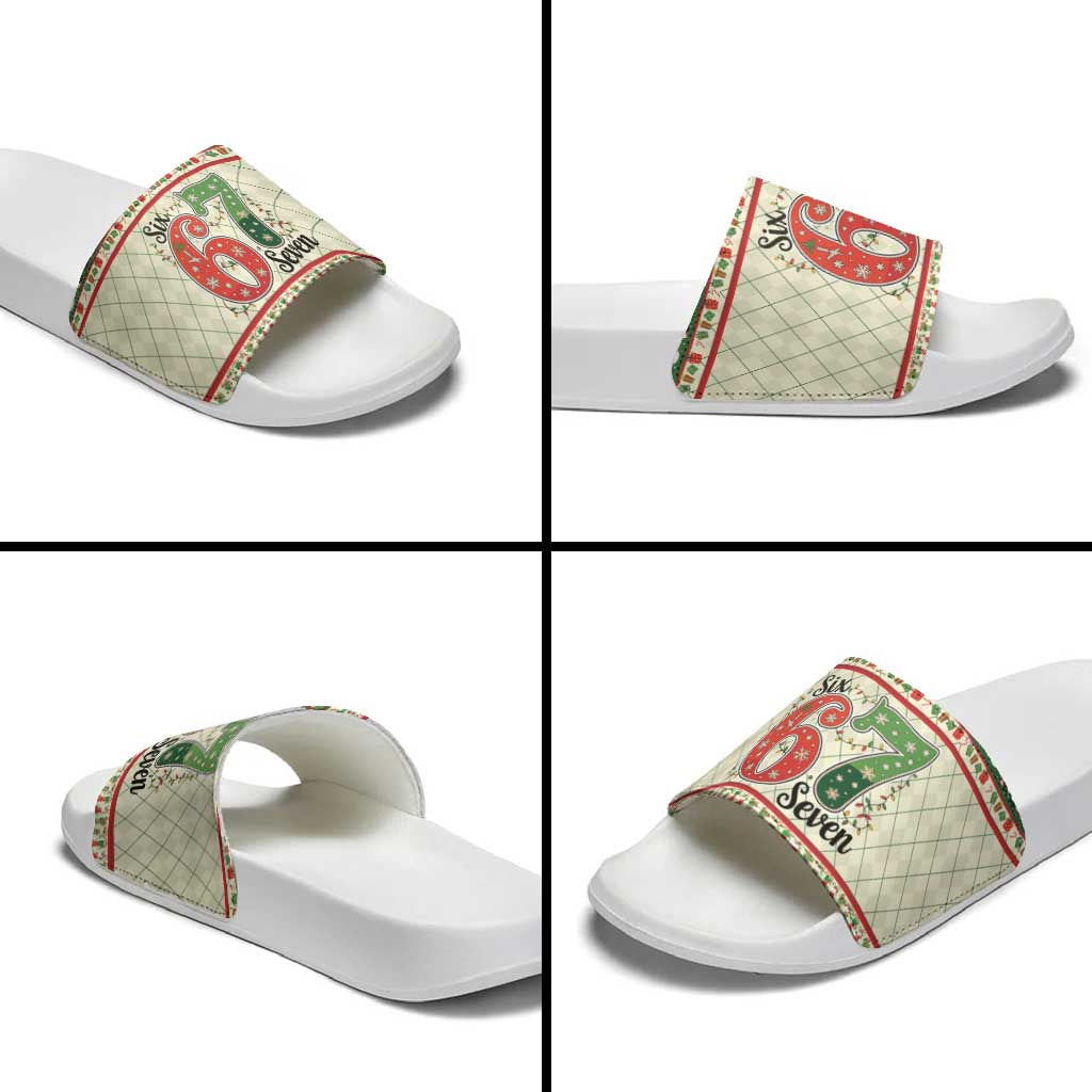 Funny Six Seven 67 Christmas Slide Sandals Christmas Santa Patterns - Wonder Print Shop