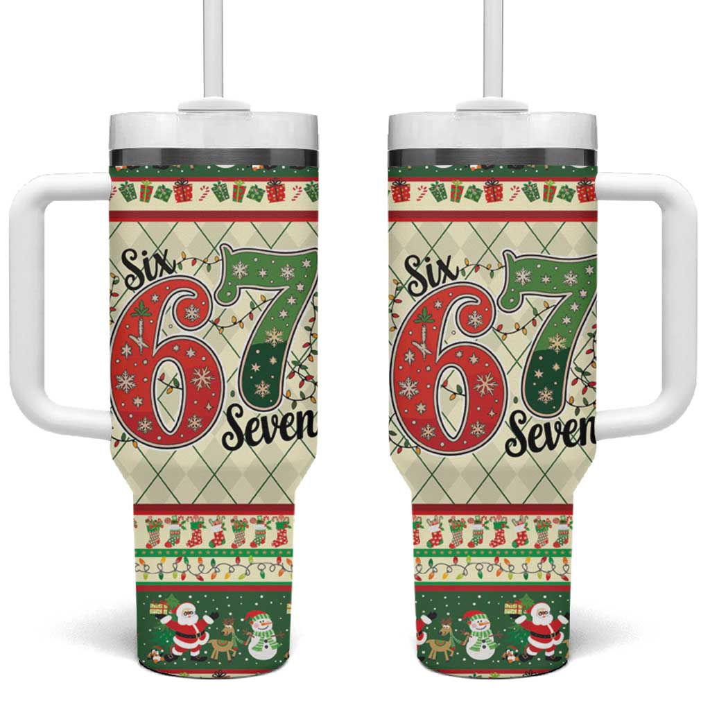 Funny Six Seven 67 Christmas Tumbler With Handle Christmas Santa Patterns - Wonder Print Shop