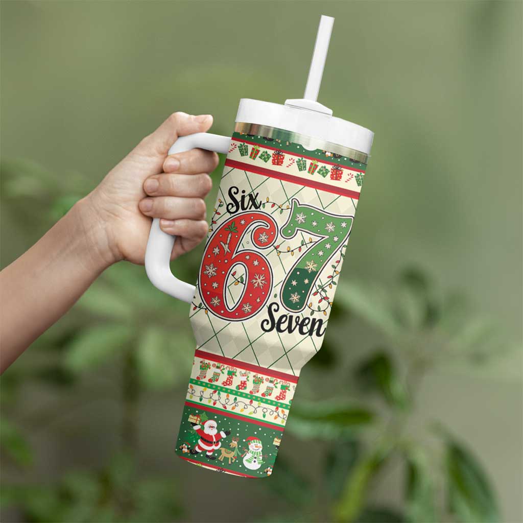 Funny Six Seven 67 Christmas Tumbler With Handle Christmas Santa Patterns - Wonder Print Shop