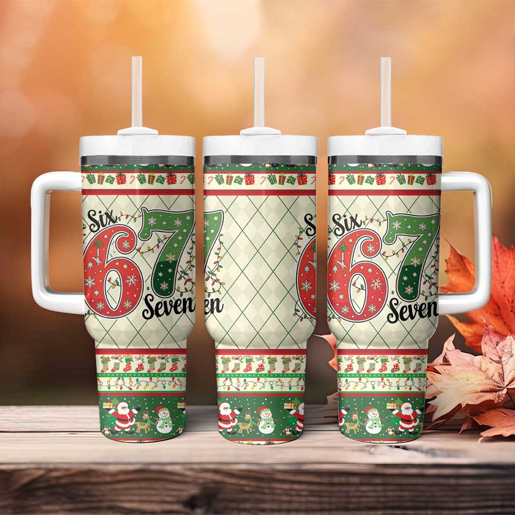 Funny Six Seven 67 Christmas Tumbler With Handle Christmas Santa Patterns - Wonder Print Shop