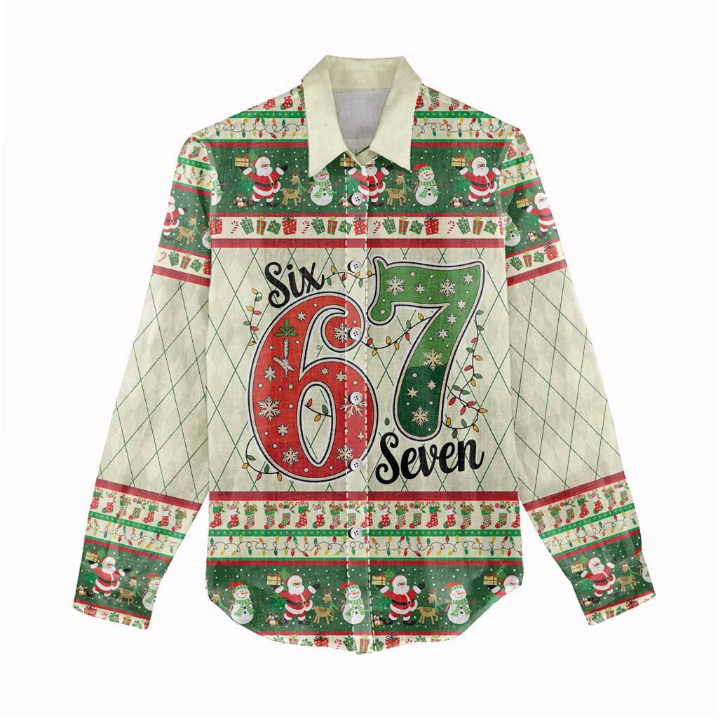 Funny Six Seven 67 Christmas Women Casual Shirt Christmas Santa Patterns - Wonder Print Shop