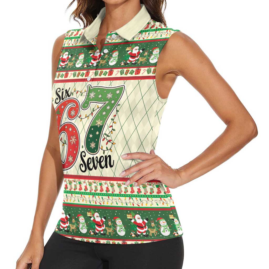 Funny Six Seven 67 Christmas Women Sleeveless Polo Shirt Christmas Santa Patterns - Wonder Print Shop