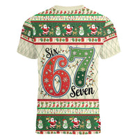 Funny Six Seven 67 Christmas Women V-Neck T-Shirt Christmas Santa Patterns - Wonder Print Shop