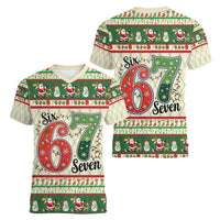 Funny Six Seven 67 Christmas Women V-Neck T-Shirt Christmas Santa Patterns - Wonder Print Shop