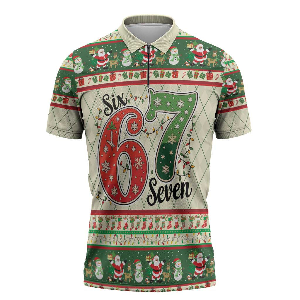 Funny Six Seven 67 Christmas Zipper Polo Shirt Christmas Santa Patterns - Wonder Print Shop