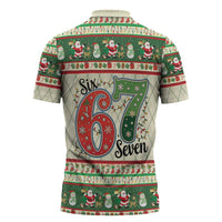 Funny Six Seven 67 Christmas Zipper Polo Shirt Christmas Santa Patterns - Wonder Print Shop