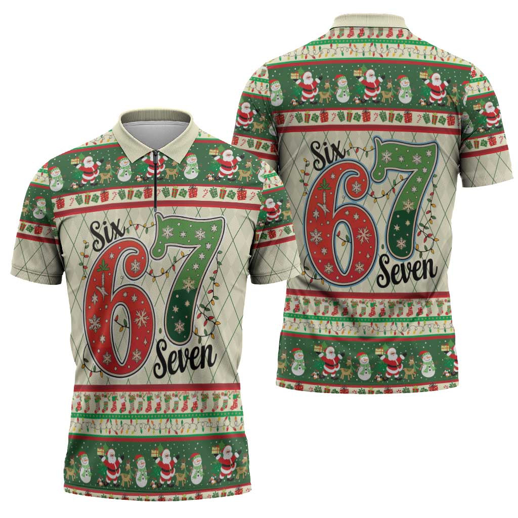 Funny Six Seven 67 Christmas Zipper Polo Shirt Christmas Santa Patterns - Wonder Print Shop