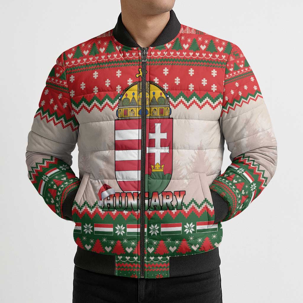 Hungary Christmas Bomber Puffer Jacket Magyarorszag Boldog Karacsonyt - Wonder Print Shop