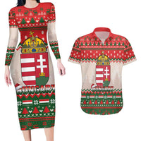 Hungary Christmas Couples Matching Long Sleeve Bodycon Dress and Hawaiian Shirt Magyarorszag Boldog Karacsonyt - Wonder Print Shop