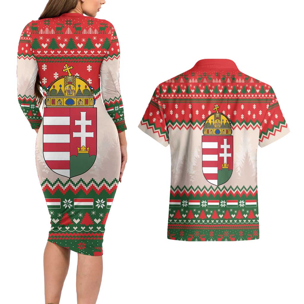 Hungary Christmas Couples Matching Long Sleeve Bodycon Dress and Hawaiian Shirt Magyarorszag Boldog Karacsonyt - Wonder Print Shop