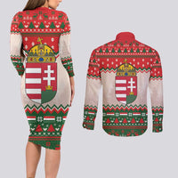 Hungary Christmas Couples Matching Long Sleeve Bodycon Dress and Long Sleeve Button Shirt Magyarorszag Boldog Karacsonyt - Wonder Print Shop