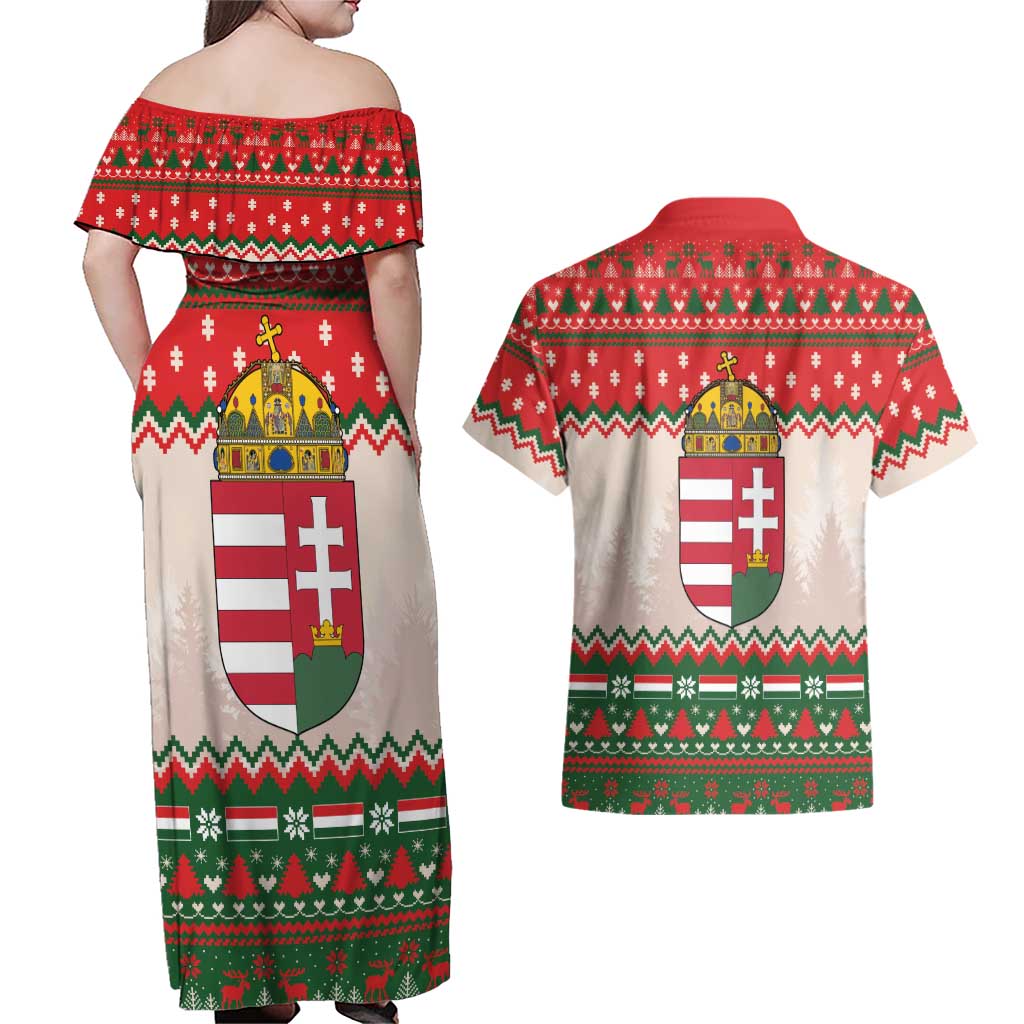 Hungary Christmas Couples Matching Off Shoulder Maxi Dress and Hawaiian Shirt Magyarorszag Boldog Karacsonyt - Wonder Print Shop