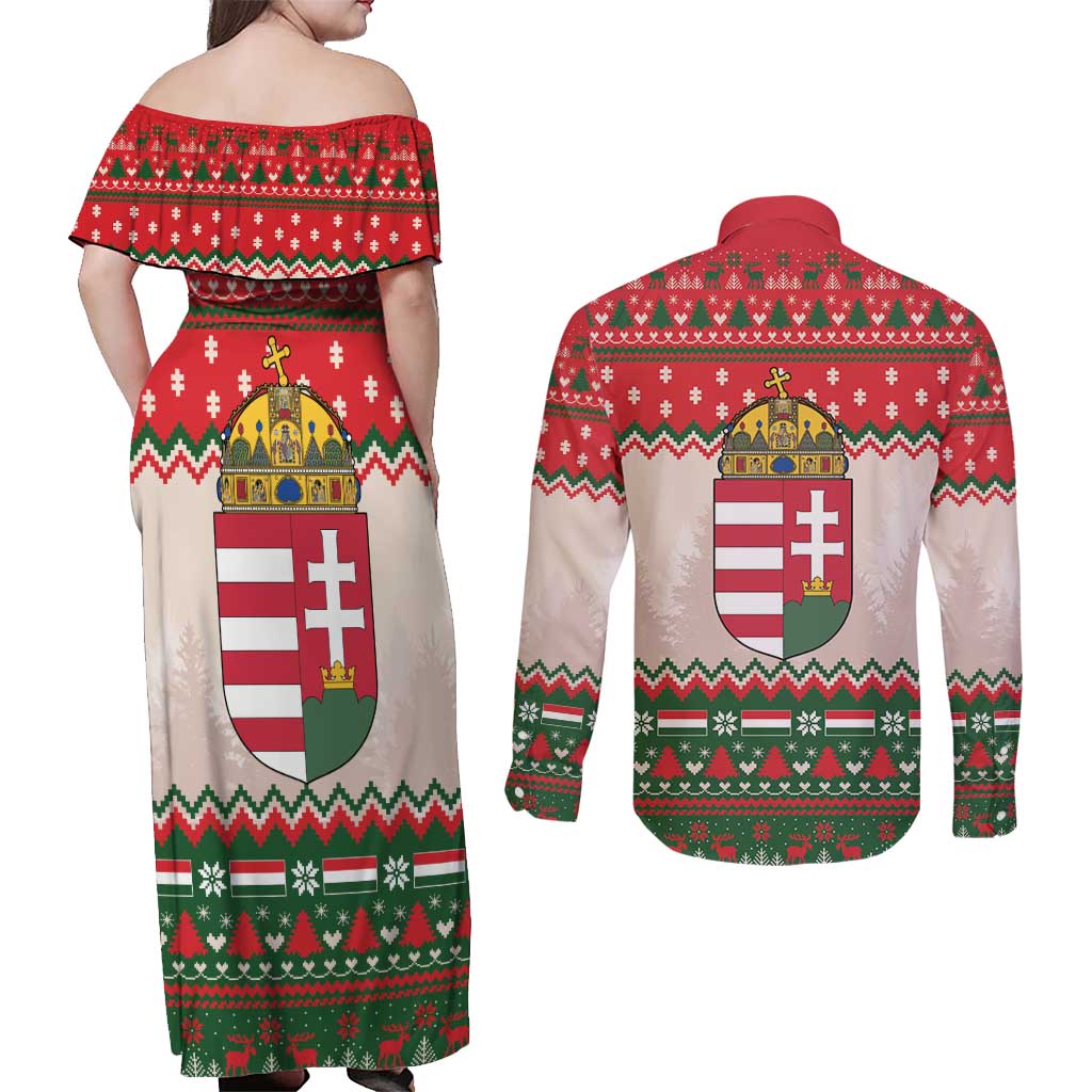 Hungary Christmas Couples Matching Off Shoulder Maxi Dress and Long Sleeve Button Shirt Magyarorszag Boldog Karacsonyt - Wonder Print Shop