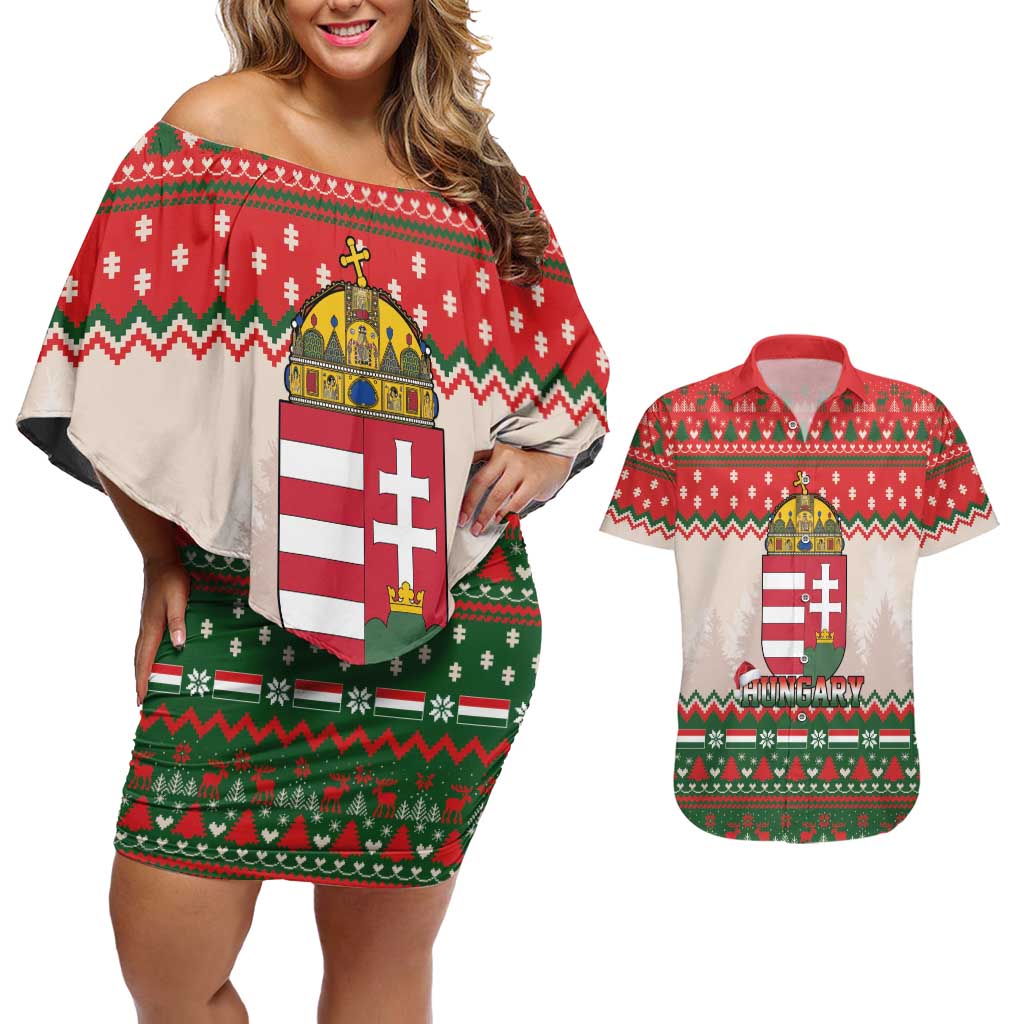 Hungary Christmas Couples Matching Off Shoulder Short Dress and Hawaiian Shirt Magyarorszag Boldog Karacsonyt - Wonder Print Shop