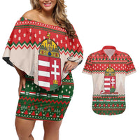 Hungary Christmas Couples Matching Off Shoulder Short Dress and Hawaiian Shirt Magyarorszag Boldog Karacsonyt - Wonder Print Shop