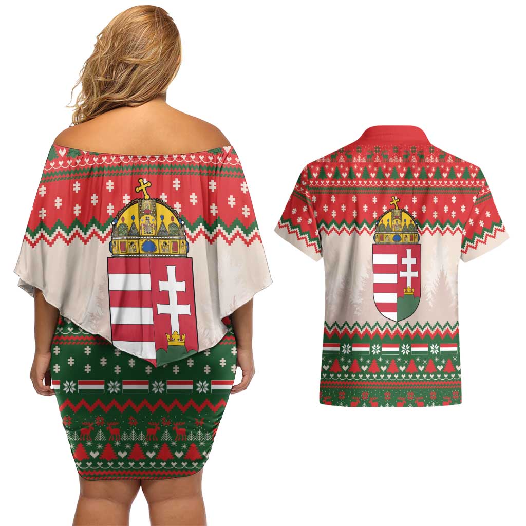 Hungary Christmas Couples Matching Off Shoulder Short Dress and Hawaiian Shirt Magyarorszag Boldog Karacsonyt - Wonder Print Shop