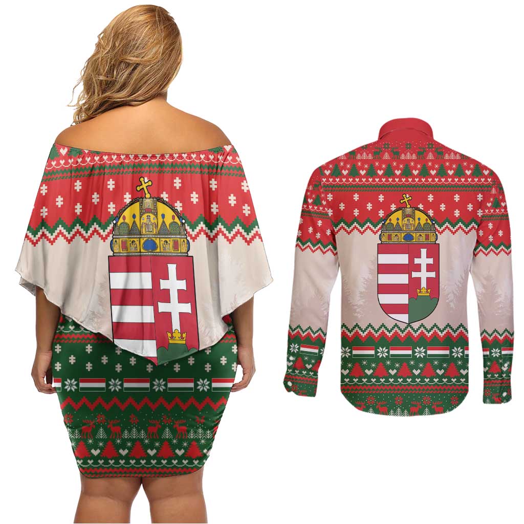Hungary Christmas Couples Matching Off Shoulder Short Dress and Long Sleeve Button Shirt Magyarorszag Boldog Karacsonyt - Wonder Print Shop