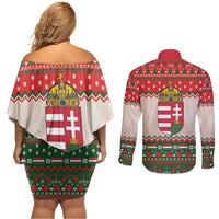 Hungary Christmas Couples Matching Off Shoulder Short Dress and Long Sleeve Button Shirt Magyarorszag Boldog Karacsonyt - Wonder Print Shop