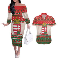 Hungary Christmas Couples Matching Off The Shoulder Long Sleeve Dress and Hawaiian Shirt Magyarorszag Boldog Karacsonyt - Wonder Print Shop