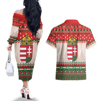 Hungary Christmas Couples Matching Off The Shoulder Long Sleeve Dress and Hawaiian Shirt Magyarorszag Boldog Karacsonyt - Wonder Print Shop
