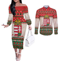 Hungary Christmas Couples Matching Off The Shoulder Long Sleeve Dress and Long Sleeve Button Shirt Magyarorszag Boldog Karacsonyt - Wonder Print Shop