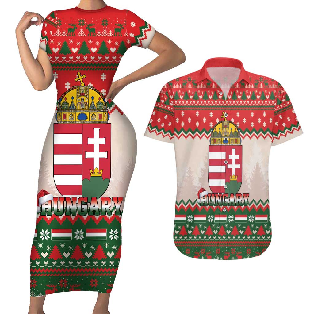 Hungary Christmas Couples Matching Short Sleeve Bodycon Dress and Hawaiian Shirt Magyarorszag Boldog Karacsonyt - Wonder Print Shop
