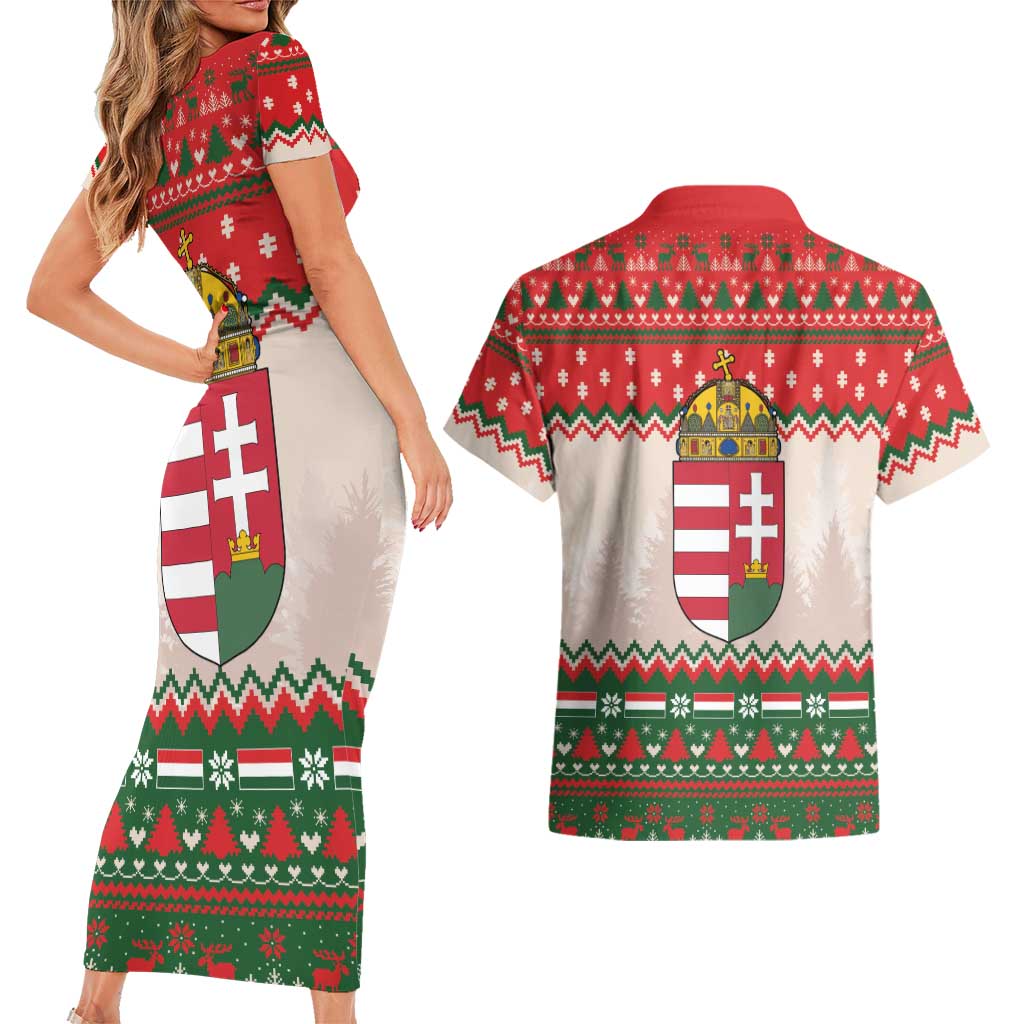 Hungary Christmas Couples Matching Short Sleeve Bodycon Dress and Hawaiian Shirt Magyarorszag Boldog Karacsonyt - Wonder Print Shop