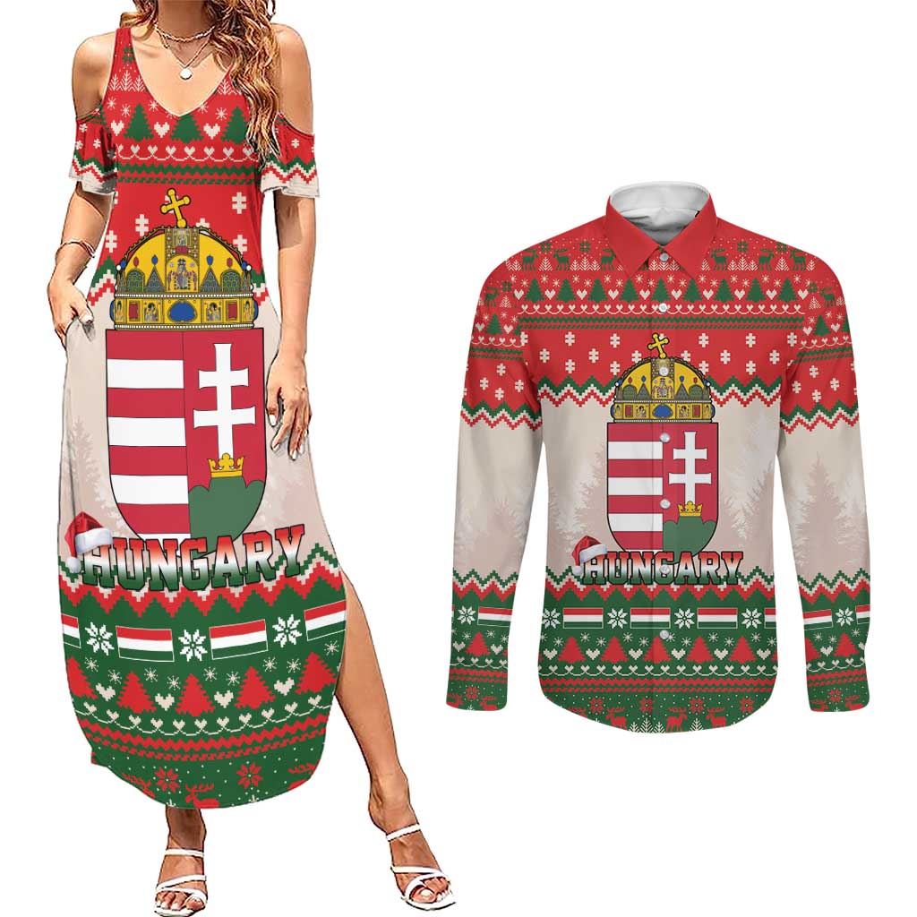 Hungary Christmas Couples Matching Summer Maxi Dress and Long Sleeve Button Shirt Magyarorszag Boldog Karacsonyt - Wonder Print Shop