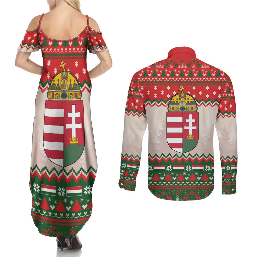 Hungary Christmas Couples Matching Summer Maxi Dress and Long Sleeve Button Shirt Magyarorszag Boldog Karacsonyt - Wonder Print Shop