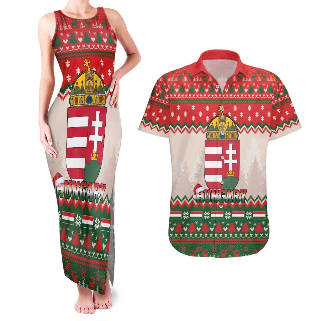 Hungary Christmas Couples Matching Tank Maxi Dress and Hawaiian Shirt Magyarorszag Boldog Karacsonyt - Wonder Print Shop
