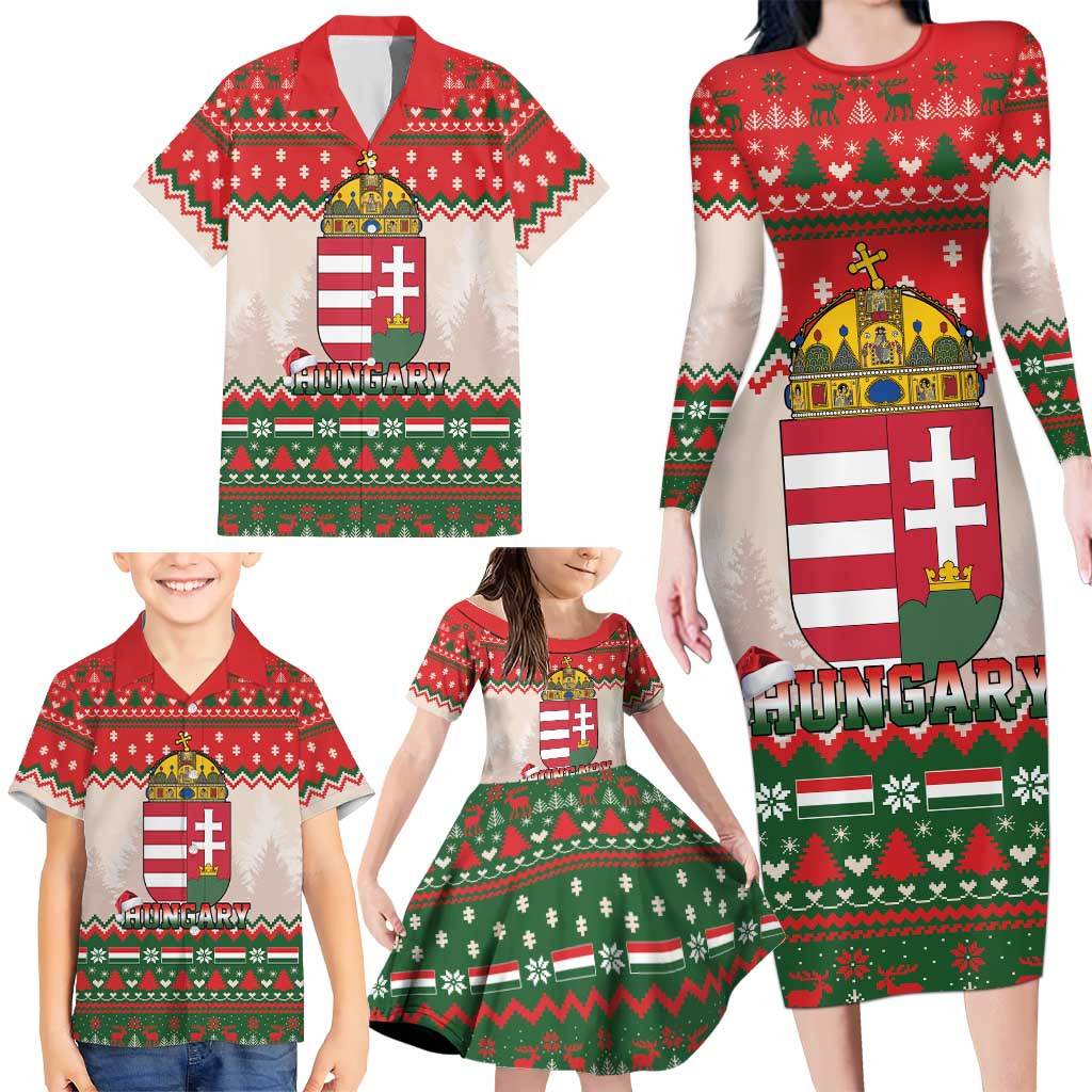 Hungary Christmas Family Matching Long Sleeve Bodycon Dress and Hawaiian Shirt Magyarorszag Boldog Karacsonyt - Wonder Print Shop