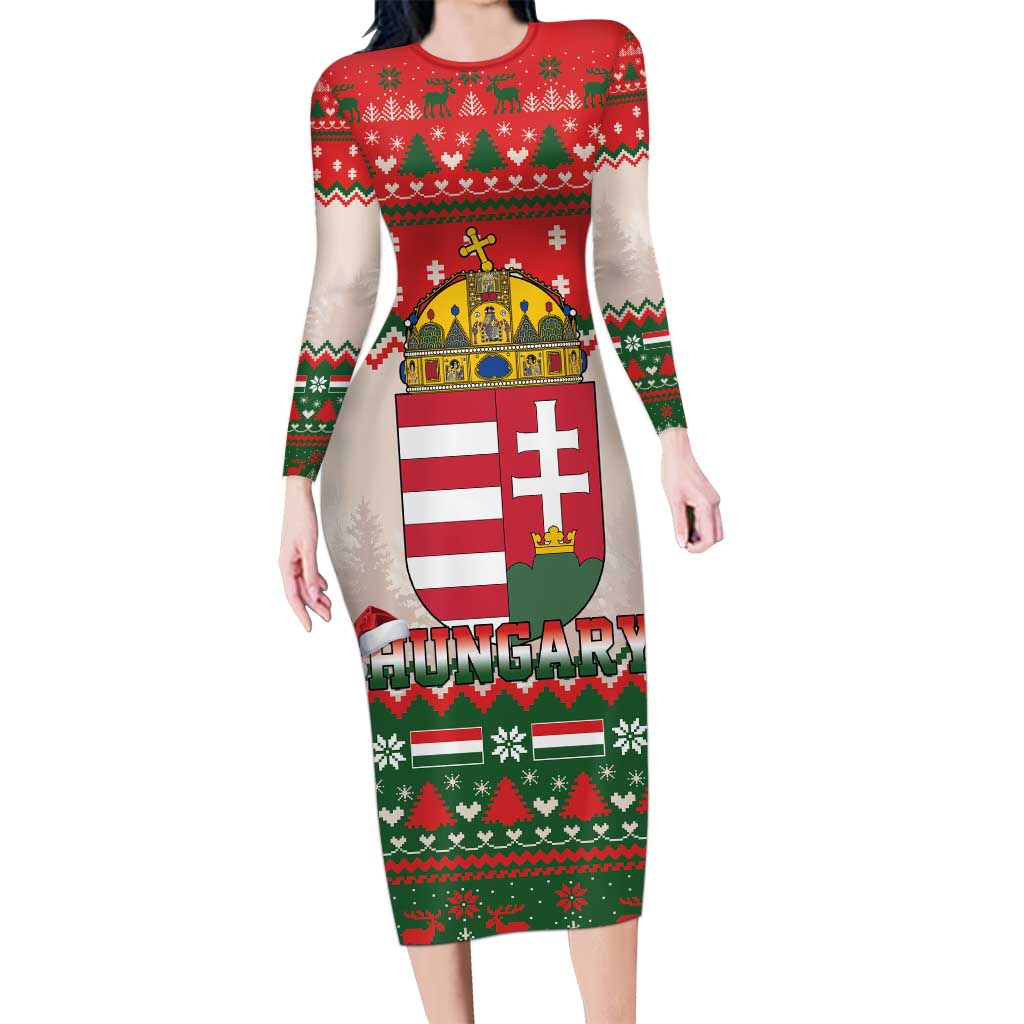 Hungary Christmas Family Matching Long Sleeve Bodycon Dress and Hawaiian Shirt Magyarorszag Boldog Karacsonyt - Wonder Print Shop