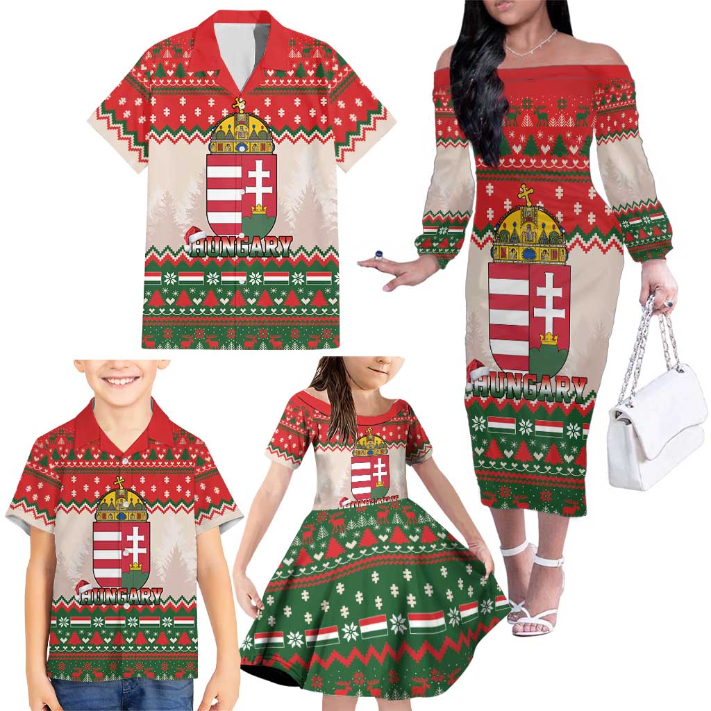Hungary Christmas Family Matching Off The Shoulder Long Sleeve Dress and Hawaiian Shirt Magyarorszag Boldog Karacsonyt - Wonder Print Shop