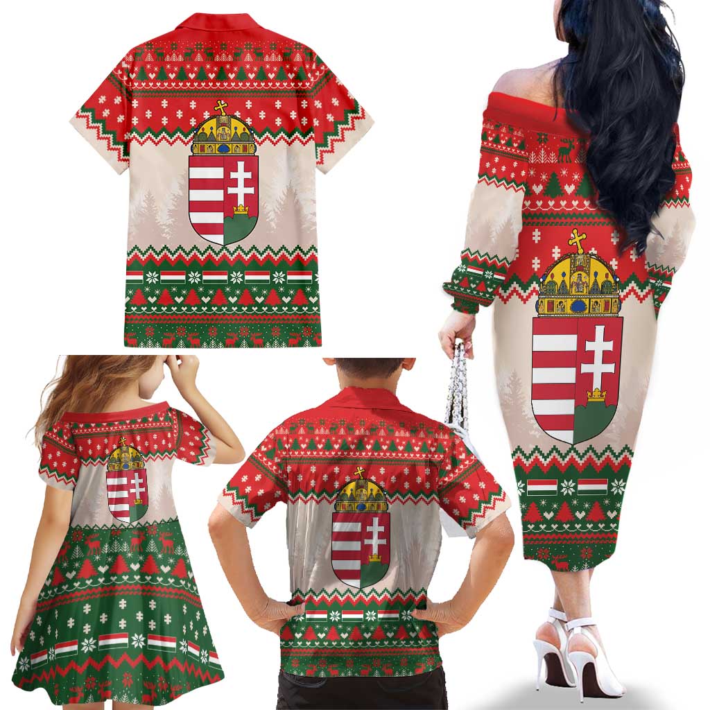 Hungary Christmas Family Matching Off The Shoulder Long Sleeve Dress and Hawaiian Shirt Magyarorszag Boldog Karacsonyt - Wonder Print Shop