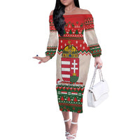 Hungary Christmas Family Matching Off The Shoulder Long Sleeve Dress and Hawaiian Shirt Magyarorszag Boldog Karacsonyt - Wonder Print Shop