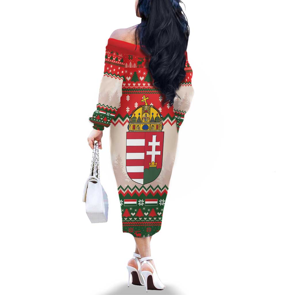 Hungary Christmas Family Matching Off The Shoulder Long Sleeve Dress and Hawaiian Shirt Magyarorszag Boldog Karacsonyt - Wonder Print Shop